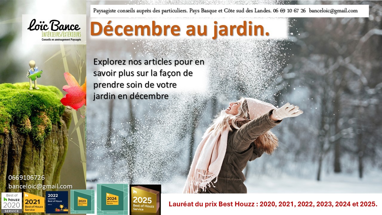 Décembe; jardins; travaux; ornement; potager; Fruitier; Paysages; Radio; Jardins d'ici; Aménagements paysagers; Landes; Paysagiste Landes; Pays Basque; Paysagiste Pays Basque; Concepteur de jardins; Ahetze; Paysagiste Ahetze; Anglet; Paysagiste Anglet; Arbonne; Paysagiste Arbonne; Arcangues; Paysagiste Arcangues; Bayonne; Paysagiste Bayonne; Biarritz; Paysagiste Biarritz; Capbreton; Paysagiste Capbreton; Guéthary; Paysagiste Guéthary; Hossegor; Paysagiste Hossegor; Saint Jean de Luz; Paysagiste Saint Jean de Luz; Seignosse; Paysagiste Seignosse; Tosse; Paysagiste Tosse; Dax; Paysagiste Dax; Mont de Marsan 40000; Paysagiste Mont de Marsan; Paysagiste Brassempouy; Brassempouy 40330; Paysagiste Ahaxe-Alciette-BascassanAhaxe-Alciette-Bascassan 64220; Saint-Pandelon 40180; Paysagiste Saint-Pandelon; Ascain 64310; Paysagiste Ascain; Amou 40330; Paysagiste Amou; Louhossoa 64250; Paysagiste Louhossoa; 